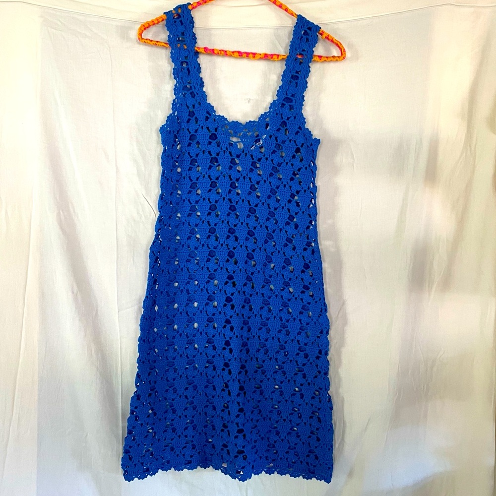 ZARA BLUE CROCHET DRESS COVERUP SZ M